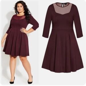 CITY CHIC CUTE MESH PANRL FIT & FLARE DRESS OX BLOOD SIZE XS/14 NEW